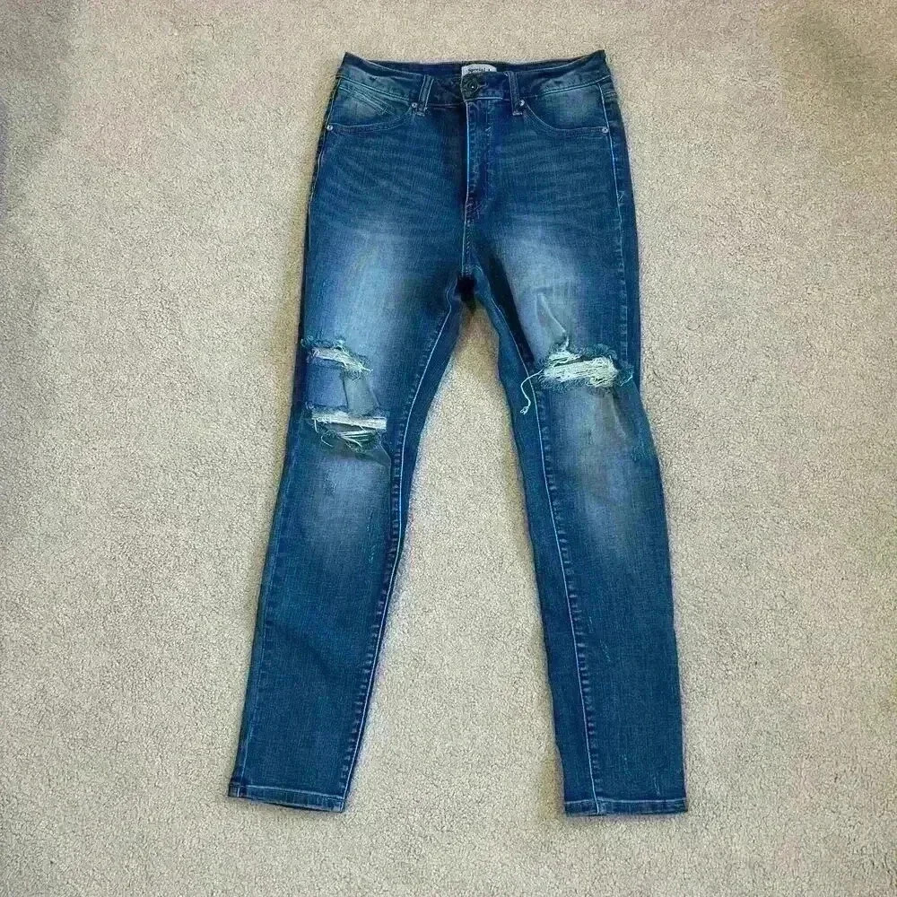 Special A Skinny Jeans High Rise Distressed Denim Medium Wash Blue Size 11
